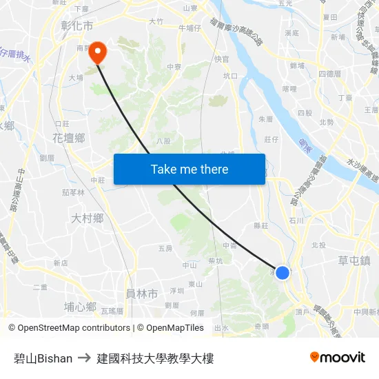 碧山Bishan to 建國科技大學教學大樓 map