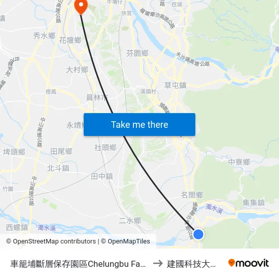 車籠埔斷層保存園區Chelungbu Fault Preservation Park to 建國科技大學教學大樓 map