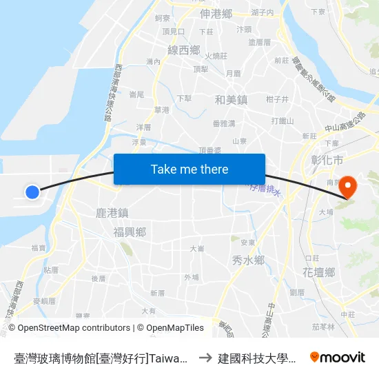 臺灣玻璃博物館[臺灣好行]Taiwan Glass Gallery to 建國科技大學教學大樓 map