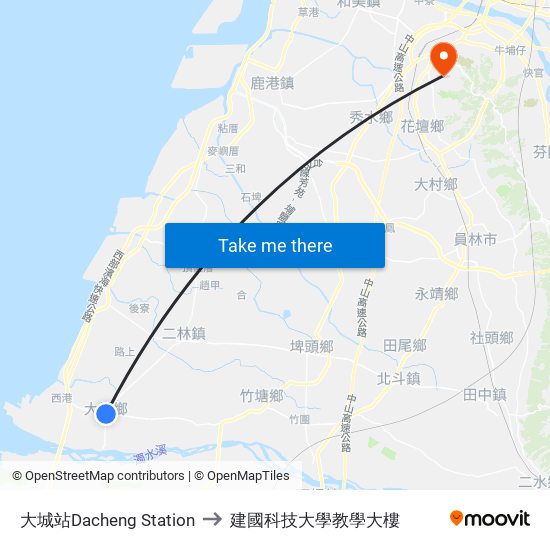 大城站Dacheng Station to 建國科技大學教學大樓 map