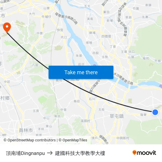 頂南埔Dingnanpu to 建國科技大學教學大樓 map