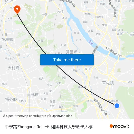 中學路Zhongxue Rd. to 建國科技大學教學大樓 map