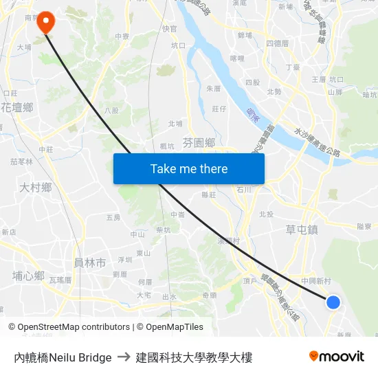 內轆橋Neilu Bridge to 建國科技大學教學大樓 map