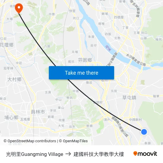 光明里Guangming Village to 建國科技大學教學大樓 map