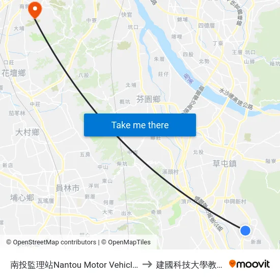 南投監理站Nantou Motor Vehicles Station to 建國科技大學教學大樓 map