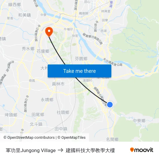 軍功里Jungong Village to 建國科技大學教學大樓 map