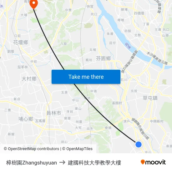 樟樹園Zhangshuyuan to 建國科技大學教學大樓 map