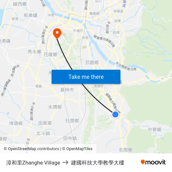 漳和里Zhanghe Village to 建國科技大學教學大樓 map