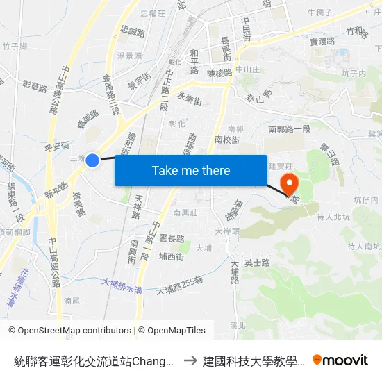統聯客運彰化交流道站Changhua Ic. to 建國科技大學教學大樓 map