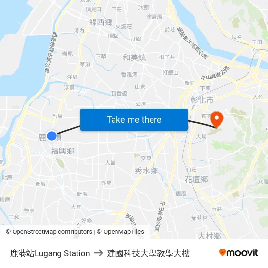 鹿港站Lugang Station to 建國科技大學教學大樓 map