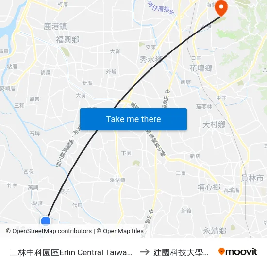 二林中科園區Erlin Central Taiwan Science Park to 建國科技大學教學大樓 map