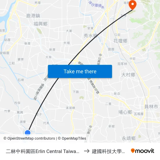 二林中科園區Erlin Central Taiwan Science Park to 建國科技大學教學大樓 map