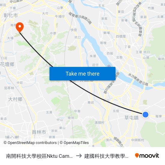 南開科技大學校區Nktu Campus to 建國科技大學教學大樓 map