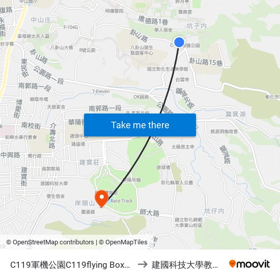 C119軍機公園C119flying Boxcar Park to 建國科技大學教學大樓 map