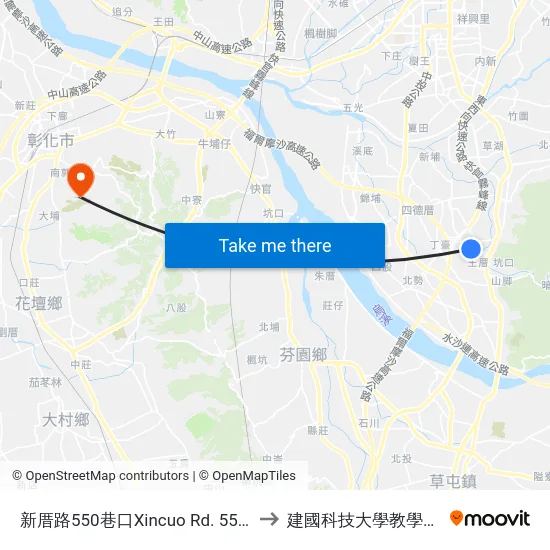新厝路550巷口Xincuo Rd. 550 Ln. to 建國科技大學教學大樓 map