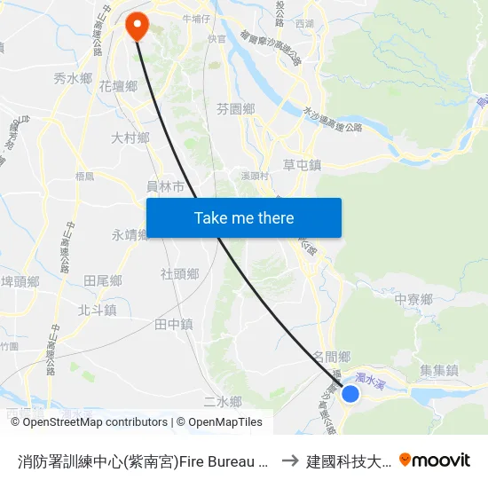 消防署訓練中心(紫南宮)Fire Bureau Training Center (Zi Nan Temple) to 建國科技大學教學大樓 map