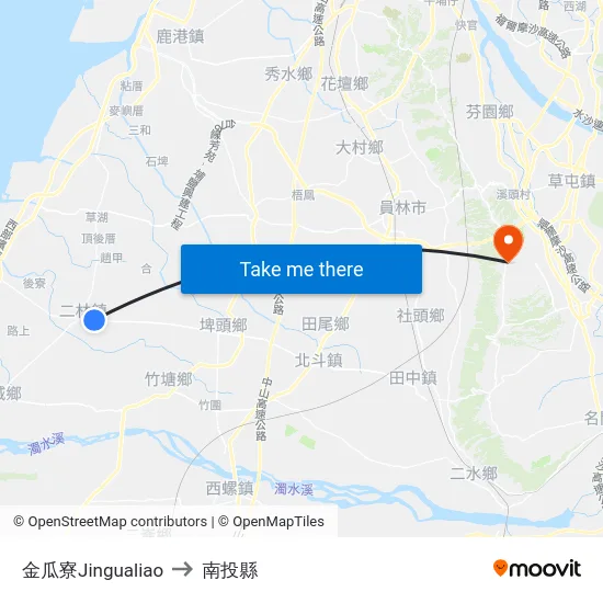 金瓜寮Jingualiao to 南投縣 map