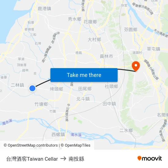 台灣酒窖Taiwan Cellar to 南投縣 map