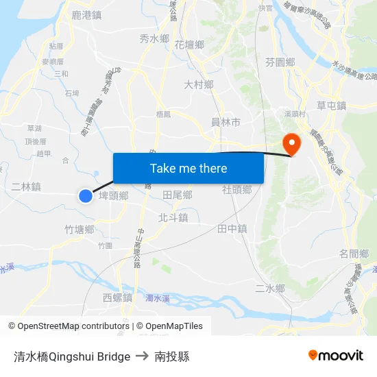 清水橋Qingshui Bridge to 南投縣 map