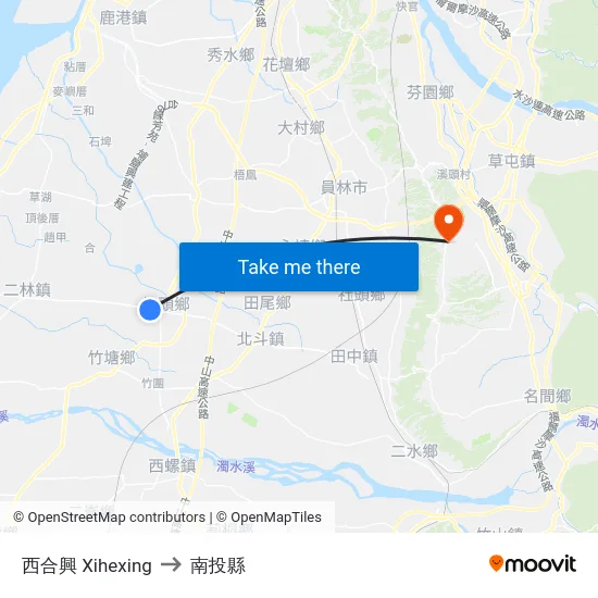 西合興 Xihexing to 南投縣 map