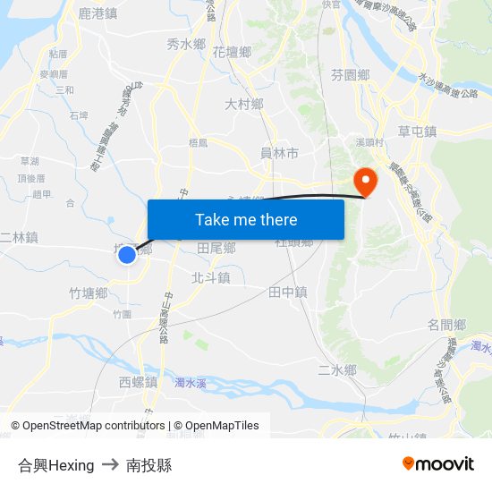 合興Hexing to 南投縣 map
