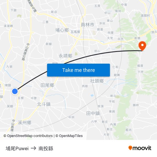 埔尾Puwei to 南投縣 map