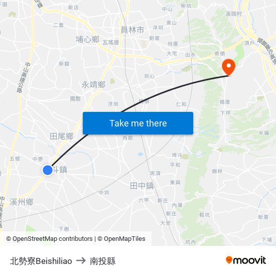 北勢寮Beishiliao to 南投縣 map