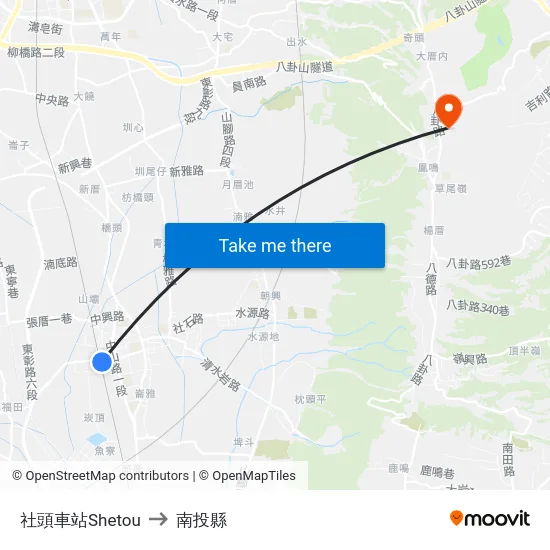社頭車站Shetou to 南投縣 map