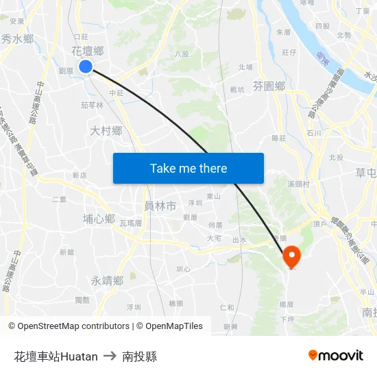 花壇車站Huatan to 南投縣 map
