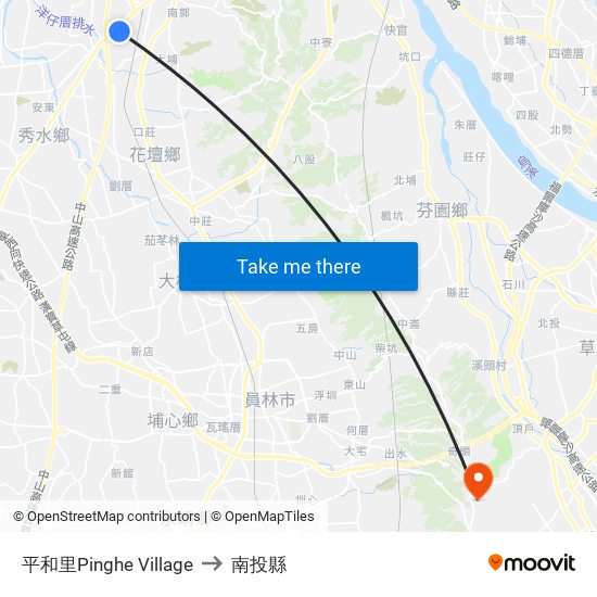 平和里Pinghe Village to 南投縣 map