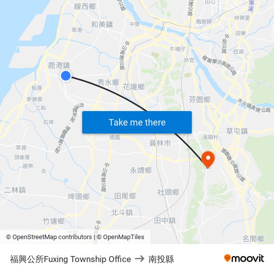 福興公所Fuxing Township Office to 南投縣 map