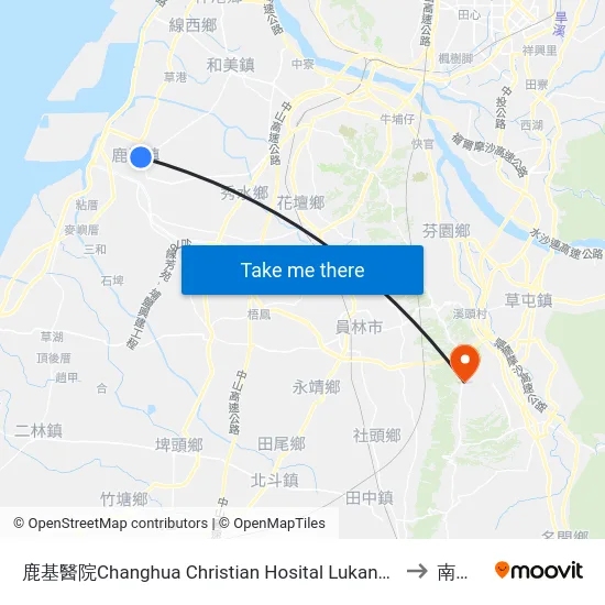 鹿基醫院Changhua Christian Hosital Lukang Branch to 南投縣 map