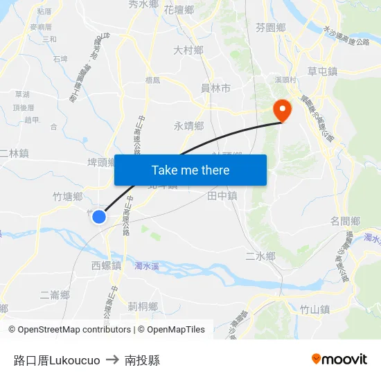 路口厝Lukoucuo to 南投縣 map