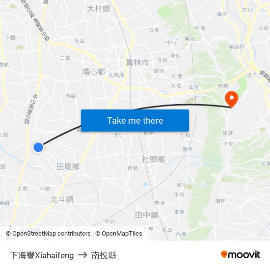 下海豐Xiahaifeng to 南投縣 map