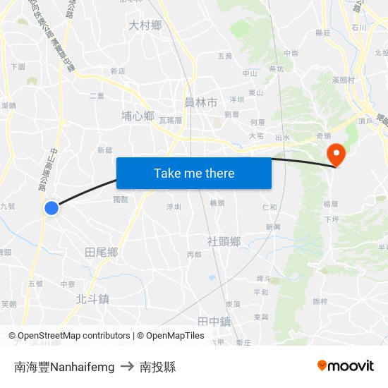 南海豐Nanhaifemg to 南投縣 map
