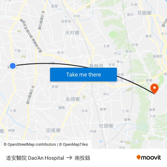 道安醫院 Dao'An Hospital to 南投縣 map