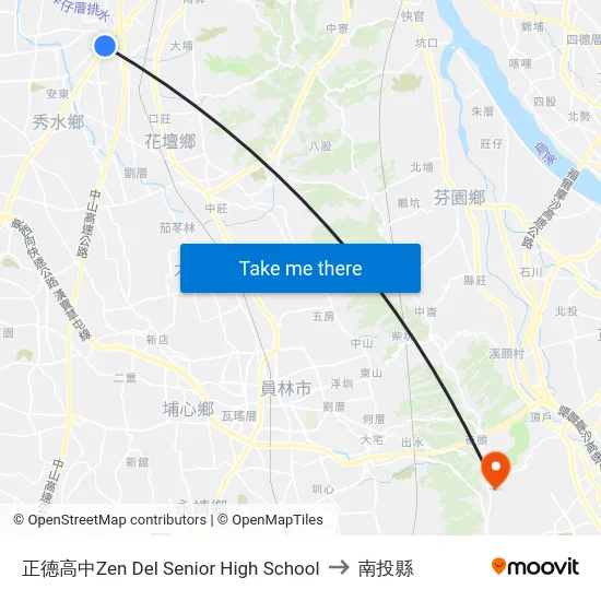 正德高中Zen Del Senior High School to 南投縣 map