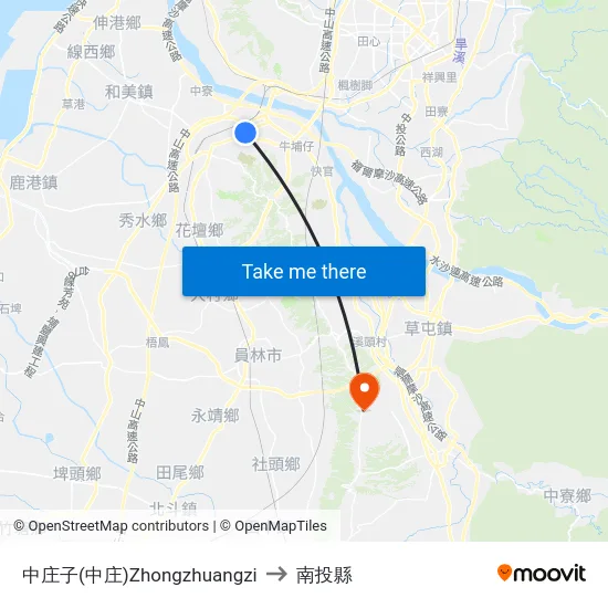 中庄子(中庄)Zhongzhuangzi to 南投縣 map