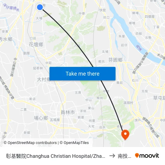 彰基醫院Changhua Christian Hospital/Zhangji to 南投縣 map