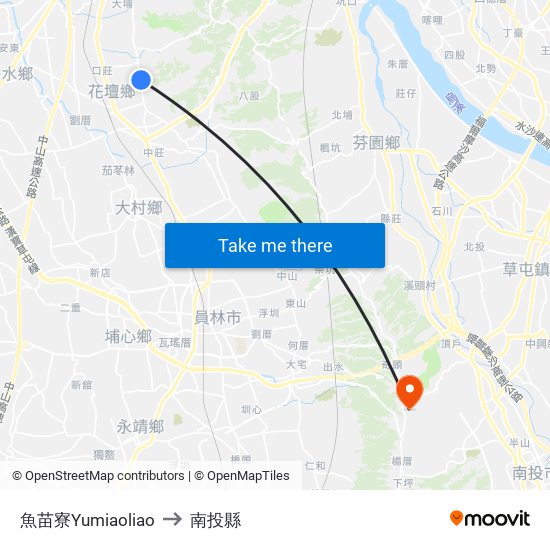 魚苗寮Yumiaoliao to 南投縣 map