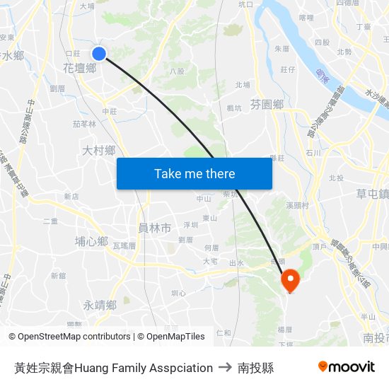 黃姓宗親會Huang Family Asspciation to 南投縣 map