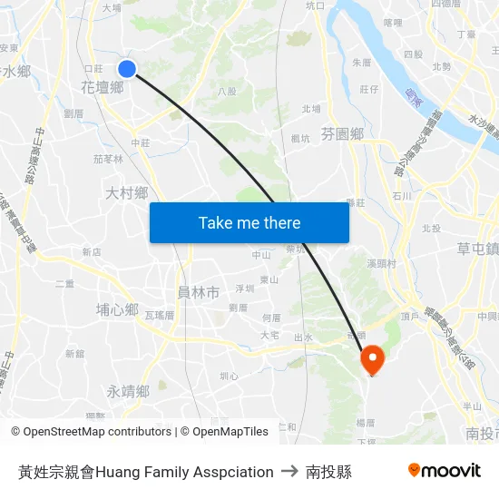黃姓宗親會Huang Family Asspciation to 南投縣 map