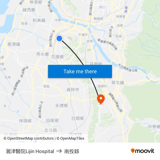 麗津醫院Lijin Hospital to 南投縣 map