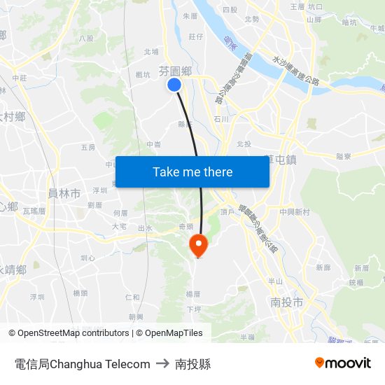 電信局Changhua Telecom to 南投縣 map