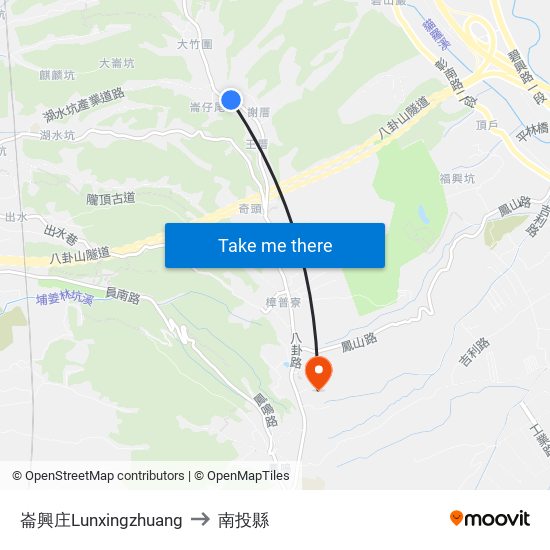 崙興庄Lunxingzhuang to 南投縣 map