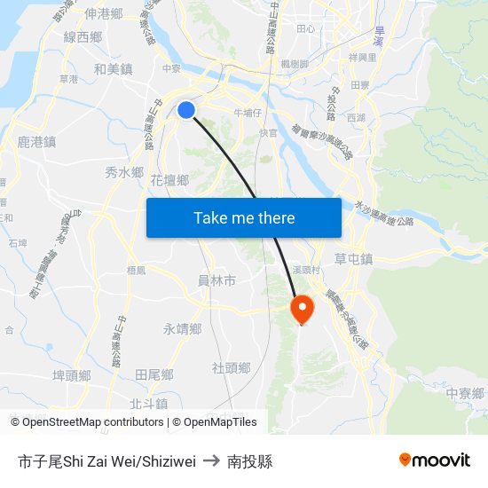 市子尾Shi Zai Wei/Shiziwei to 南投縣 map