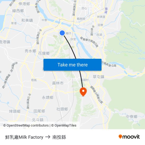 鮮乳廠Milk Factory to 南投縣 map