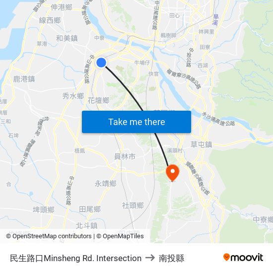 民生路口Minsheng Rd. Intersection to 南投縣 map