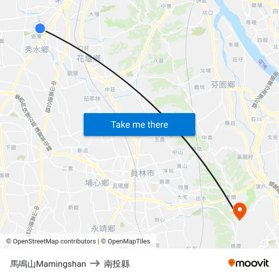 馬鳴山Mamingshan to 南投縣 map