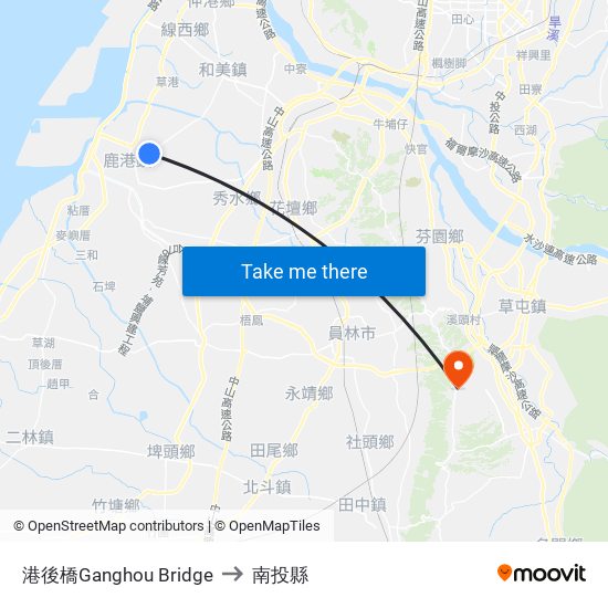 港後橋Ganghou Bridge to 南投縣 map